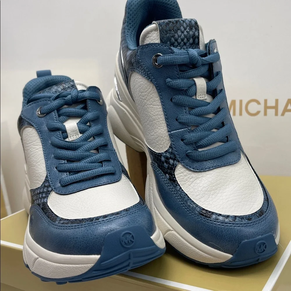 Michael Kors KATRINA WEDGE TRAINER FAUX LEATHER 49F5KAFS3L Cornflower